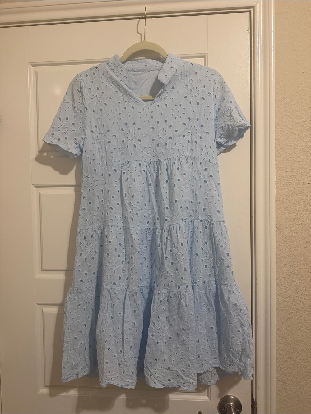 Light Blue Eyelet Tiered Dress